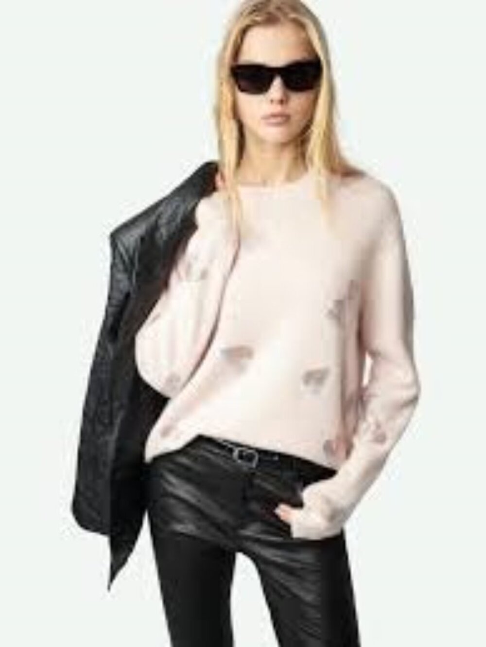 Zadig&Voltaire Pravis Cashmere Sweater Pale Pink ribbed edges size large